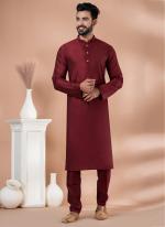 Viscose Maroon Traditional Wear Plain Kurta Pajama